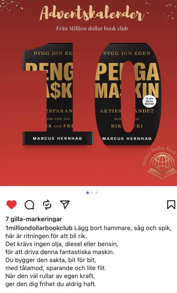 Bygg din egen pengamaskin var dagens tips på julklapp från Million Dollar Book Club på Instagram.  Vilket fint julklappsrim och boktips. 