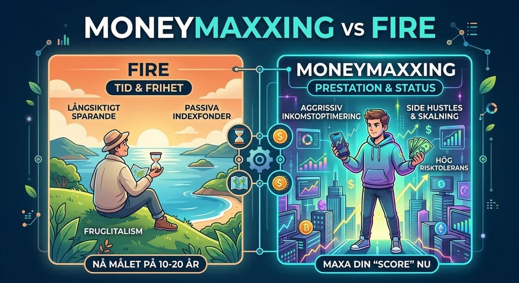 Jag stötte ordet moneymaxxing i mitt flöde nyligen och det påminner om sparsamhet och FIRE, fast är ändå en ny företeelse i sig. Man tar ett vanligt livsområde och behandlar det som ett dataspel. Målet är då att optimera sin statistik eller stats till den absoluta gränsen.