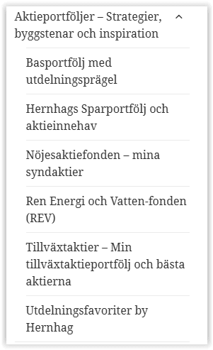Sajtmeny för Aktieportföljer på Hernhag.se